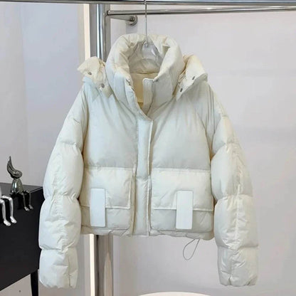 Stylish Women's Cropped White Duck Down Puffer Jacket - Winter 2024 - Buy Center US