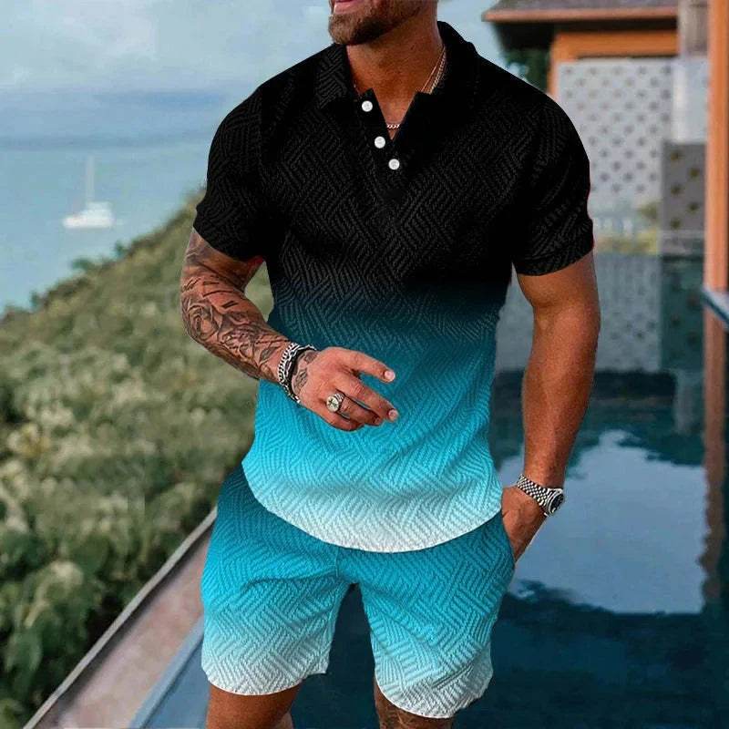 Vibrant 3D Printed Summer Men’s Polo Shirt & Shorts Set - Casual Fashion - Buy Center US