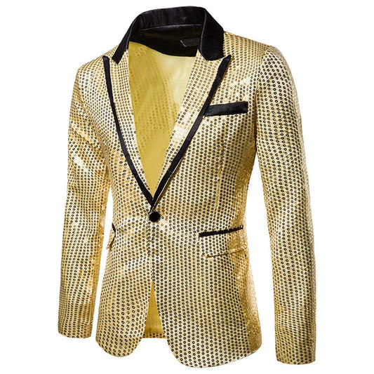 Shiny Shawl Collar Sequins Blazer Jacket for Men – Perfect for Night Clubs - Buy Center US