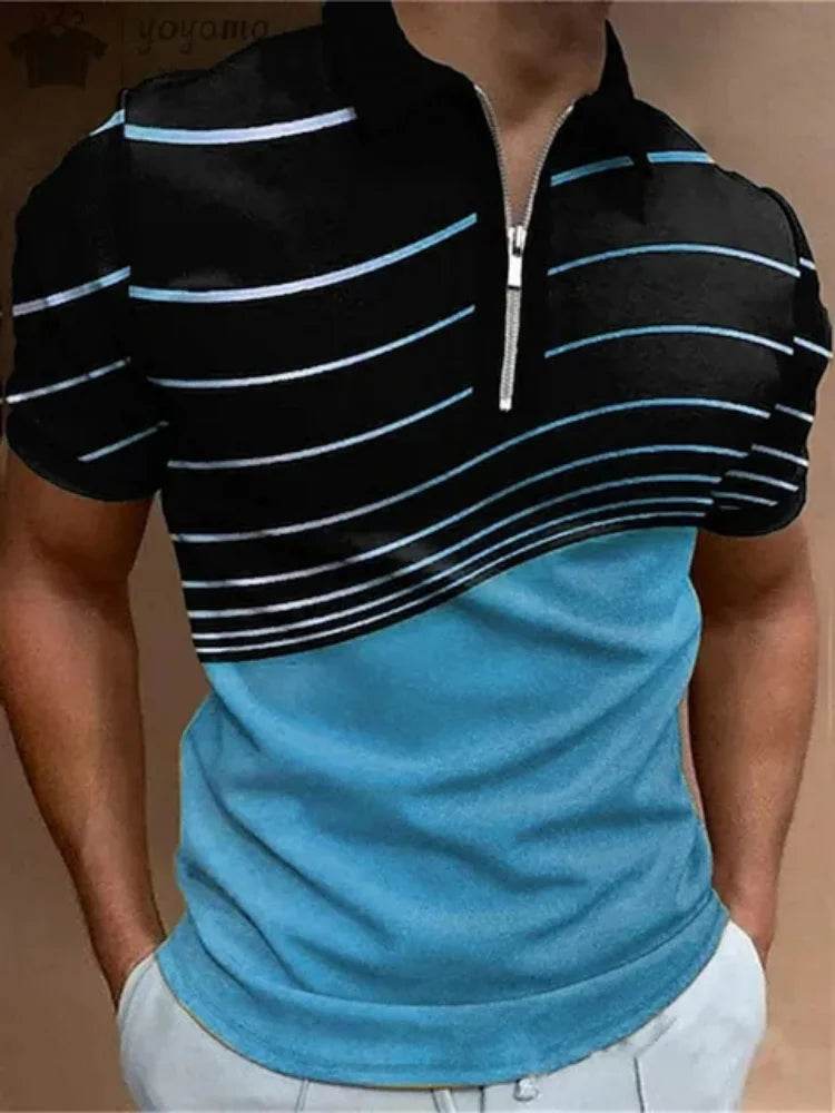 Men's Summer Zip Polo Shirt - Casual Short Sleeve Graphic T-Shirt - Buy Center US