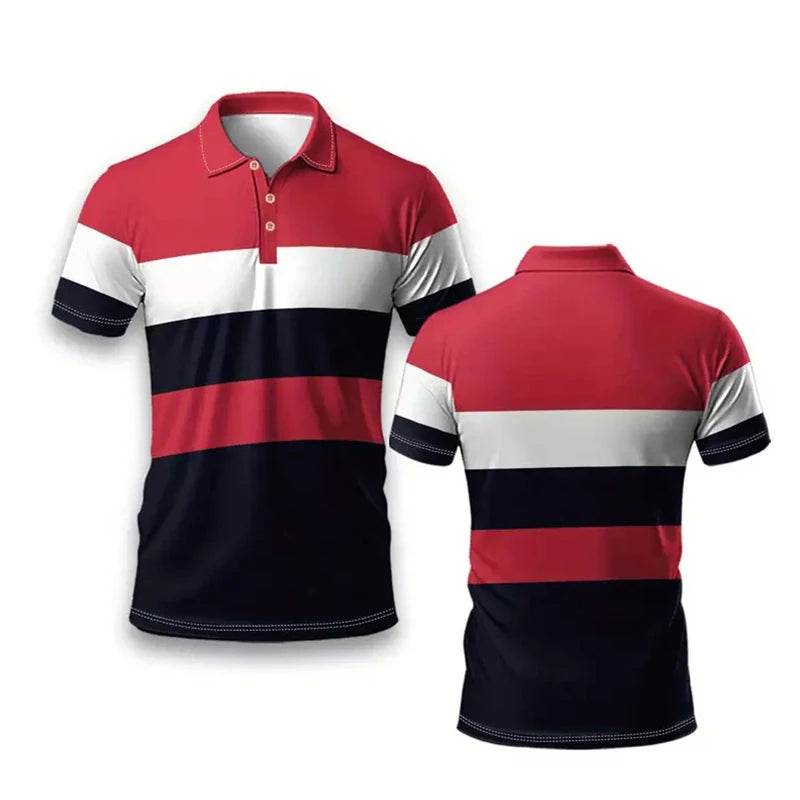 Men's Short Sleeve Polo Shirt - Casual Striped Sportswear for Summer - Buy Center US