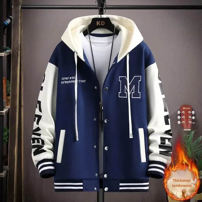 Trendy Letter Print Hooded Jacket - Men's Loose Fit Color Blocking Cardigan - Buy Center US