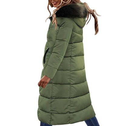 Women's Long Cotton Padded Coat - Slimming Winter Jacket with Pockets - Buy Center US