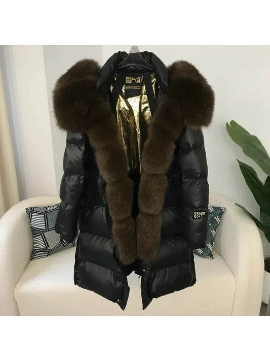 2023 Women’s Thick Winter Jacket - Real Fox Fur Collar, Hooded Design - Buy Center US