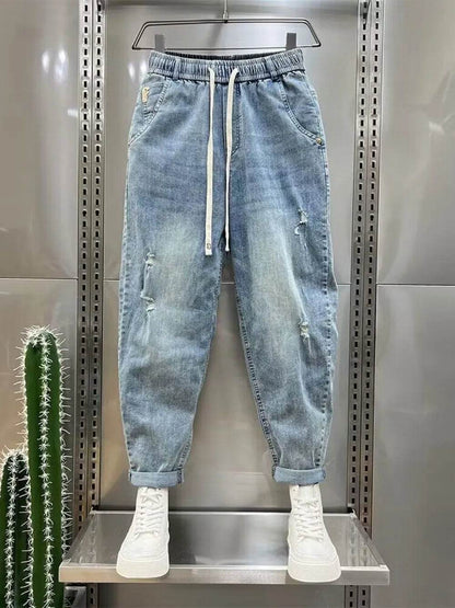 2024 Casual Loose Fit Denim Jeans for Men - Distressed Blue Joggers - Buy Center US