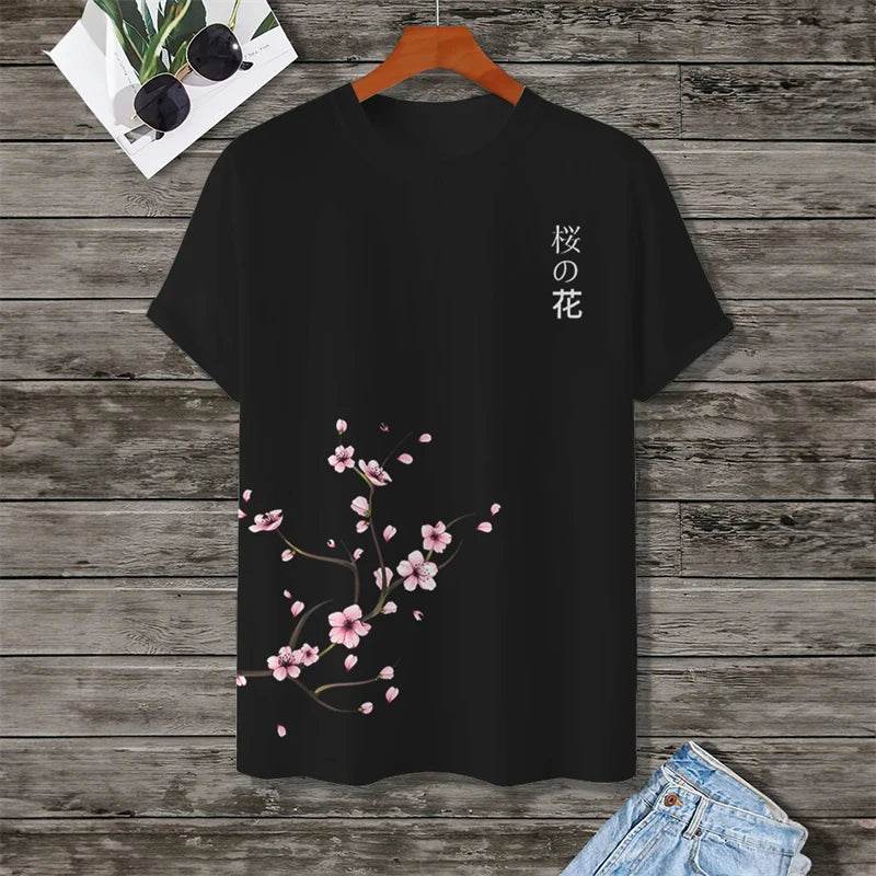 Men’s 3D Print Cherry Blossom Tree Tee - Casual Graphic Shirt for Summer - Buy Center US