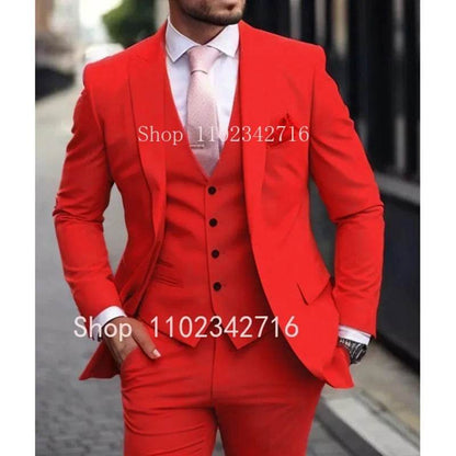 Luxury Pink Men’s Tuxedo Suit 3 Piece - Slim Fit Jacket, Pants & Vest - Buy Center US