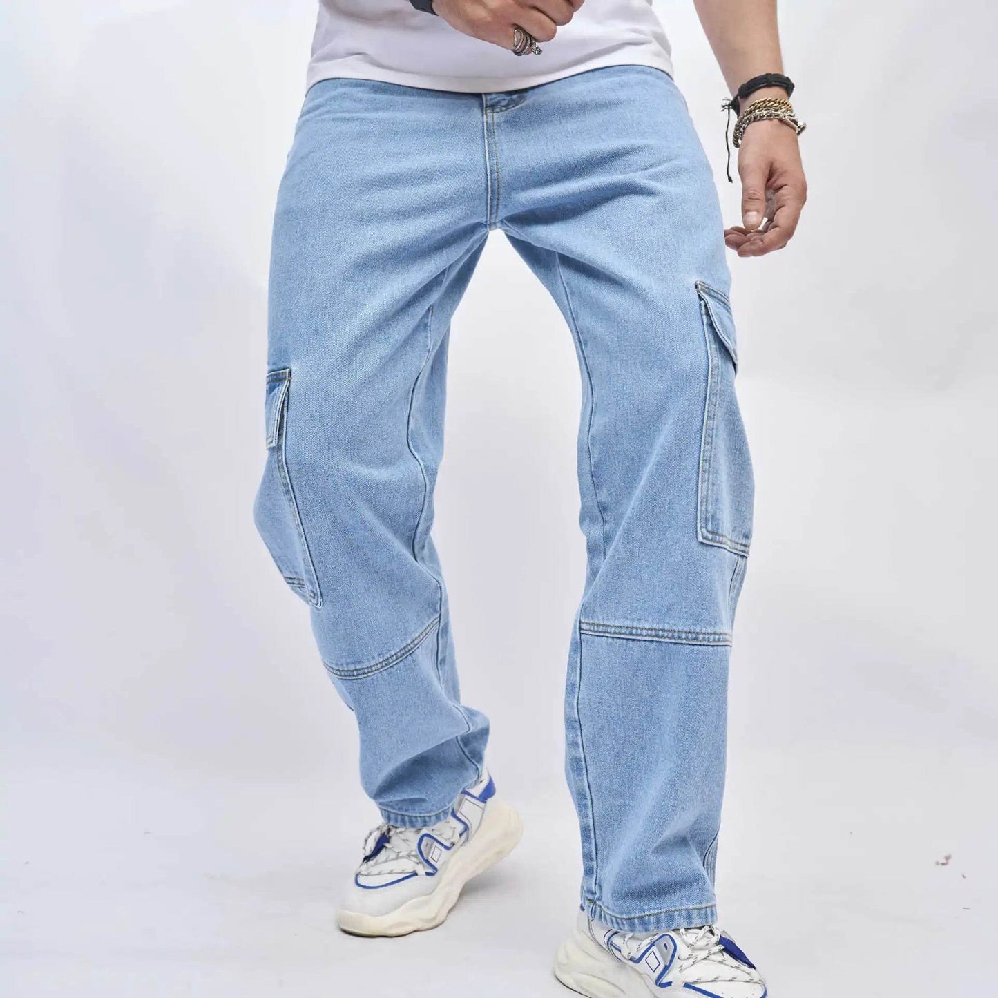 Wulend Men's Denim Straight Pants - Ankle Length, Loose Fit, High Street Style - Buy Center US
