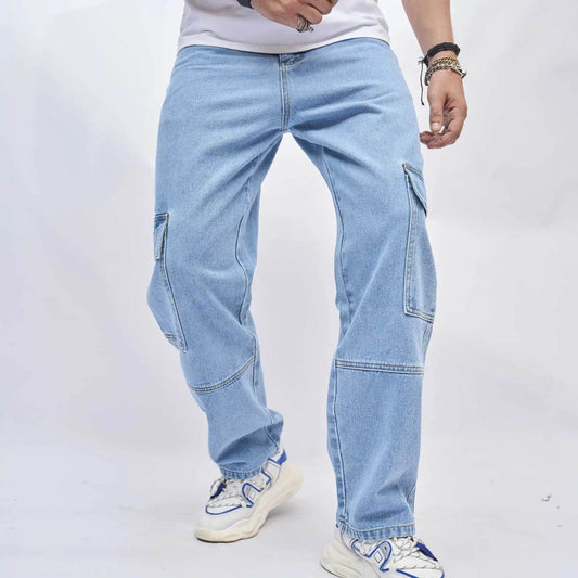 Wulend Men's Denim Straight Pants - Ankle Length, Loose Fit, High Street Style - Buy Center US