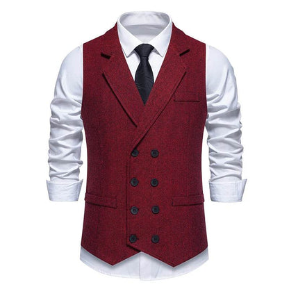 Men's Double Breasted Herringbone Vest - Casual Formal Suit Option - Buy Center US
