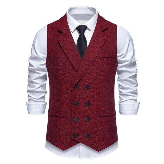 Men's Double Breasted Herringbone Vest - Casual Formal Suit Option - Buy Center US