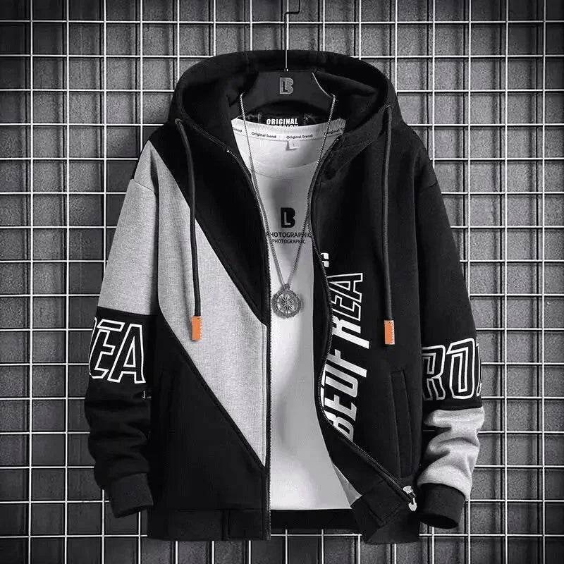 Trendy Letter Print Hooded Jacket - Men's Loose Fit Color Blocking Cardigan - Buy Center US