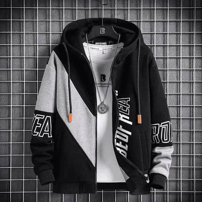 Trendy Letter Print Hooded Jacket - Men's Loose Fit Color Blocking Cardigan - Buy Center US