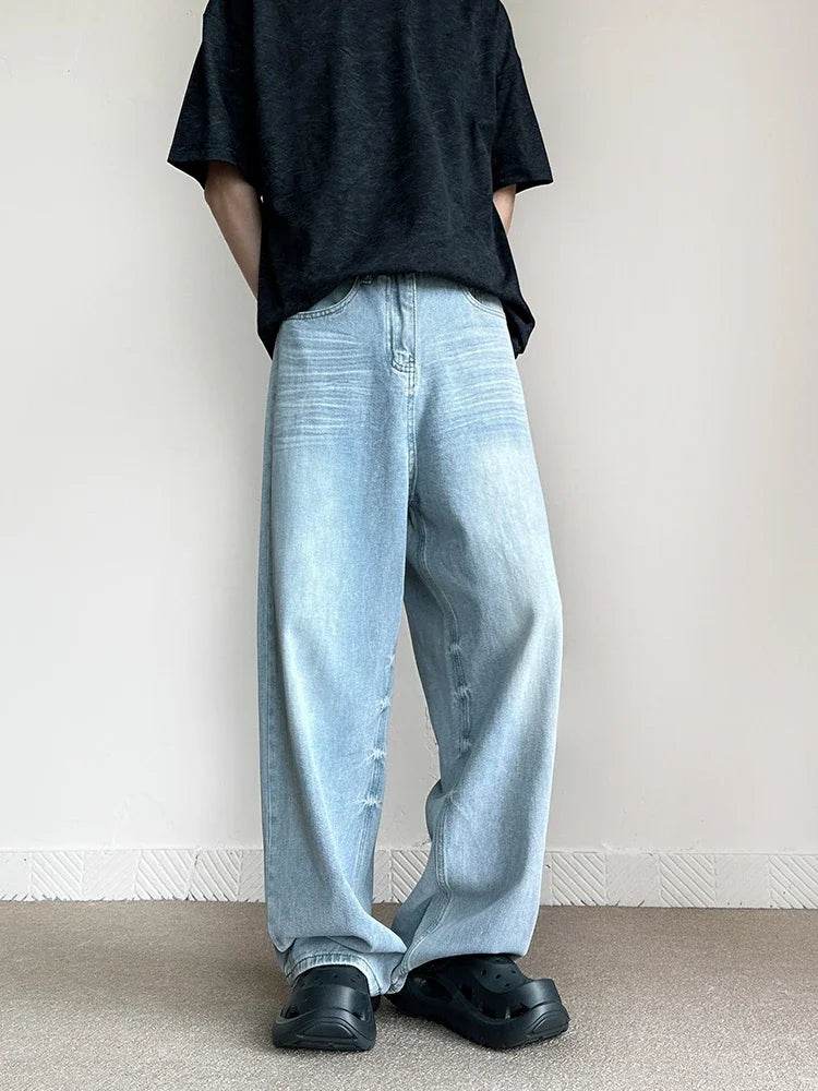 Men's Vintage Blue Jeans - Casual Straight Baggy Denim Trousers - Buy Center US