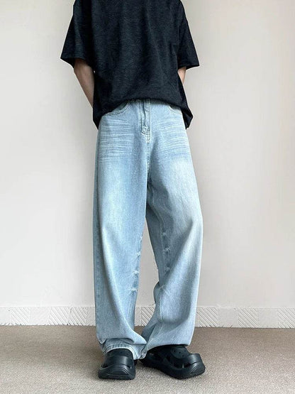 Men's Vintage Blue Jeans - Casual Straight Baggy Denim Trousers - Buy Center US