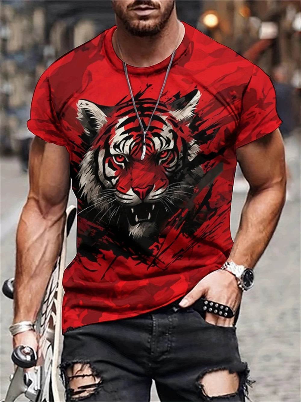 Men's Lion Print Crew Neck T-Shirt - Soft, Breathable Summer Casual Wear - Buy Center US