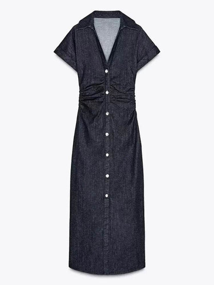 Beainmmry Elegant Denim Dress - Short Sleeve, Slim Fit for Women - Buy Center US
