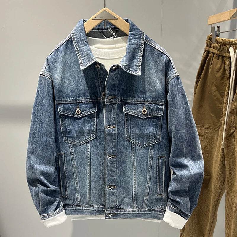 SELAITAILYE Men's Blue Denim Jacket - Casual Lapel Collar for Spring & Autumn - Buy Center US
