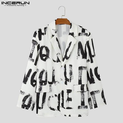 INCERUN Men's Casual Hand-Drawn Letter Design Blazer - Stylish Lapel Jacket - Buy Center US