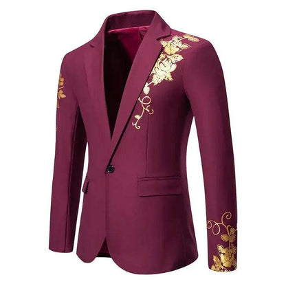 Stylish Men's Wedding Blazer - Black/White/Royal Blue Rose Print - Buy Center US