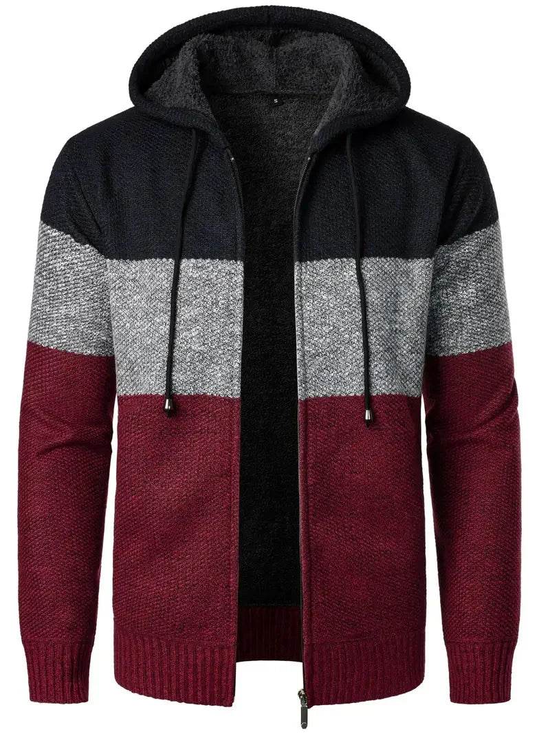 Men's Hooded Patchwork Cardigan - Comfortable Fall Zipper Sweater 3XL - Buy Center US