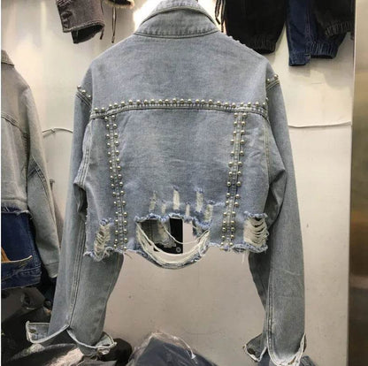 Women’s Denim Coat - Casual Turn Down Collar Spliced Jacket - Buy Center US