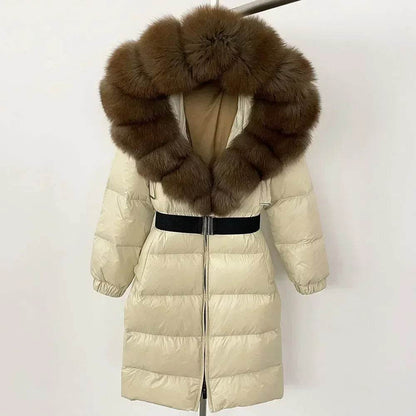 Warm Long Winter Jacket for Women - 90% Duck Down, Fox Fur Collar - Buy Center US