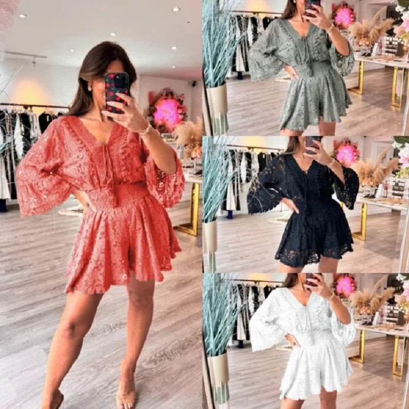 Casual Women's French Crochet Top and Shorts Set - Summer Style - Buy Center US