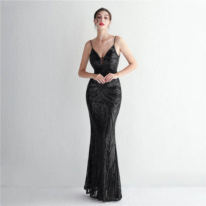 HBLL Sexy V Neck Maxi Dress - Purple Sequin Formal Gown for Parties - Buy Center US