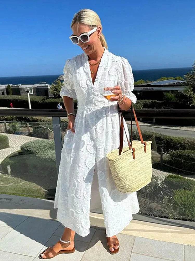 Elegant Lace V-Neck Midi Dress for Women - Spring 2024 Party Style - Buy Center US