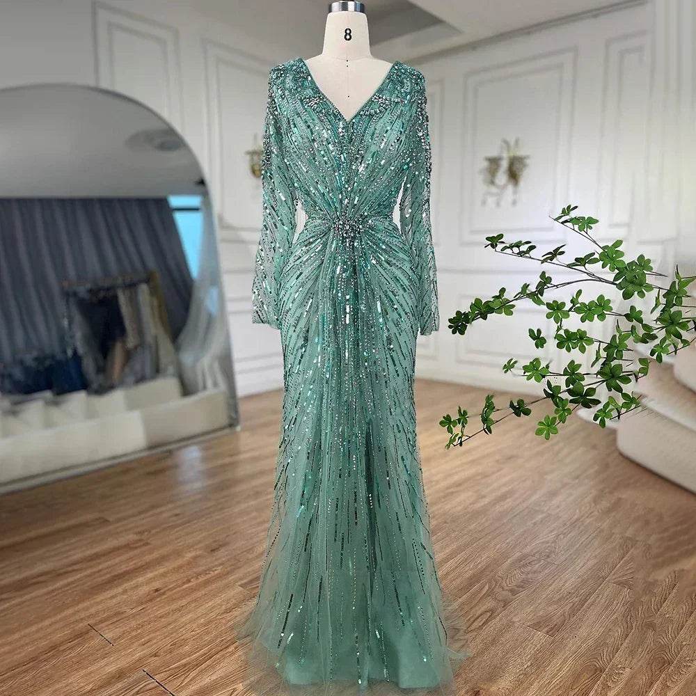 SERENE HILL Mermaid Evening Dress - Custom Beaded Floor-Length Gown - Buy Center US
