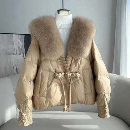 Women's Chinese Style Down Jacket - Fox Fur Collar, Winter Warmth - Buy Center US