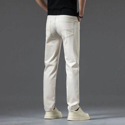 2024 Men's Creamy-White Straight Denim Jeans - Lightweight Casual Pants - Buy Center US