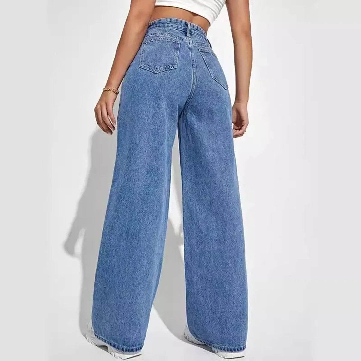 Y2K Retro High Waisted Blue Jeans for Women - Baggy Straight Fit - Buy Center US