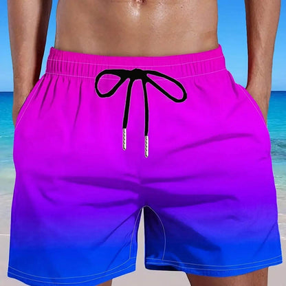 Men's Plus Size Gradient Beach Shorts - Elastic Drawstring Casual Pants - Buy Center US