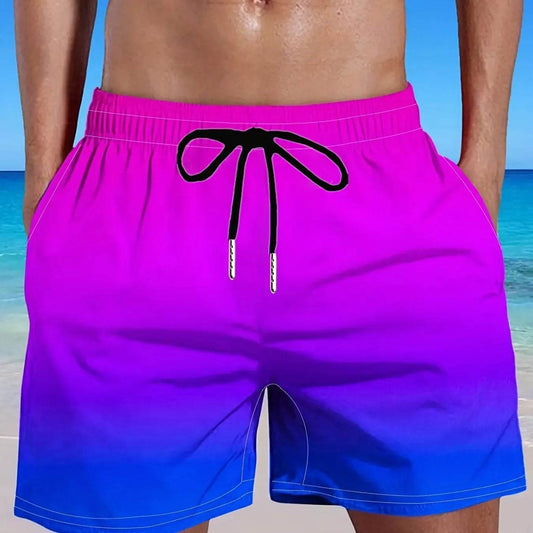 Men's Plus Size Gradient Beach Shorts - Elastic Drawstring Casual Pants - Buy Center US