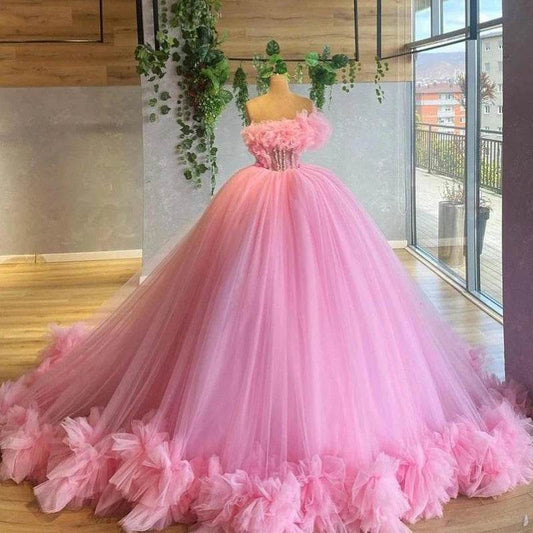 Angelsbridep Pink Off-Shoulder Ball Gown - Quinceanera & Sweet 16 - Buy Center US