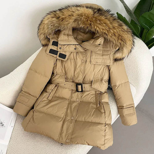 Stylish Hooded Real Fur Coat - Thick Winter Puffer Jacket for Women - Buy Center US