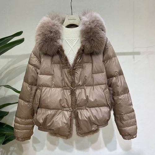 Women's Mink Short Down Jacket - Fox Fur Collar, Winter Coat - Buy Center US
