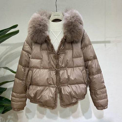 Women's Mink Short Down Jacket - Fox Fur Collar, Winter Coat - Buy Center US