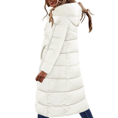 Women's Long Cotton Padded Coat - Slimming Winter Jacket with Pockets - Buy Center US