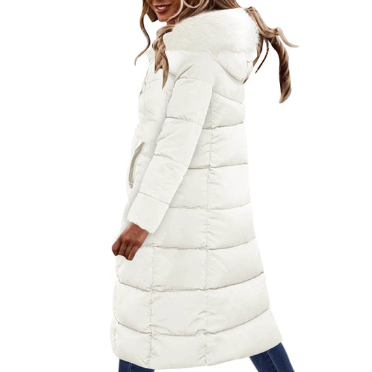 Women's Long Cotton Padded Coat - Slimming Winter Jacket with Pockets - Buy Center US