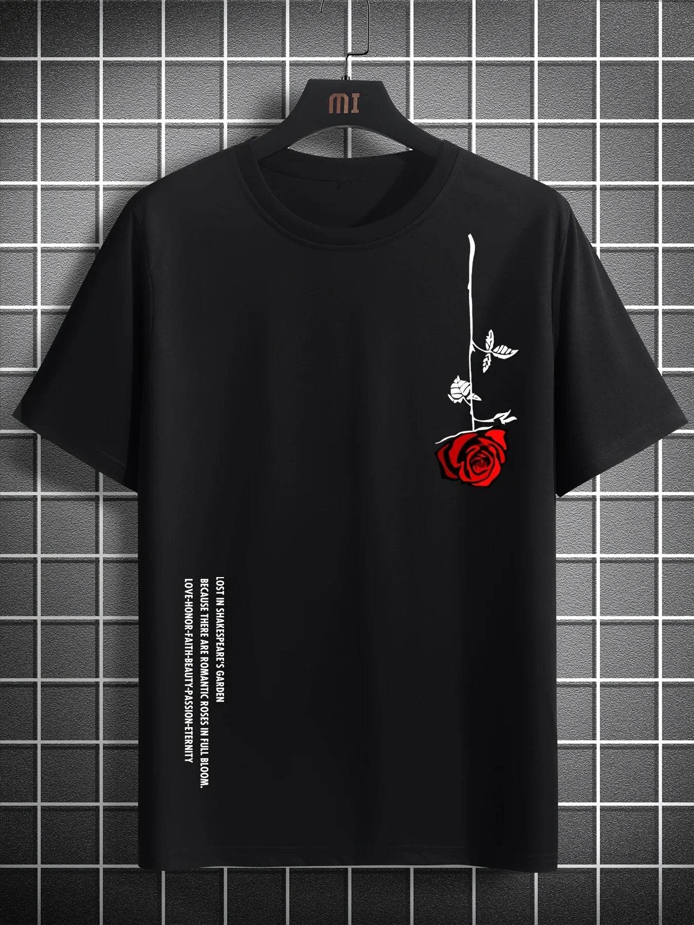 GUILAN Men's Casual Rose Print T-Shirt - 100% Cotton, Slim Fit Style - Buy Center US