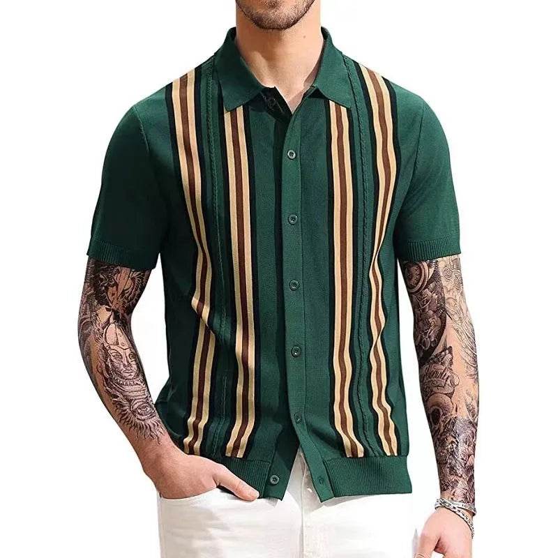 XFT Vintage Men’s Stripe Polo Shirt - Casual Summer Short Sleeve Fashion - Buy Center US