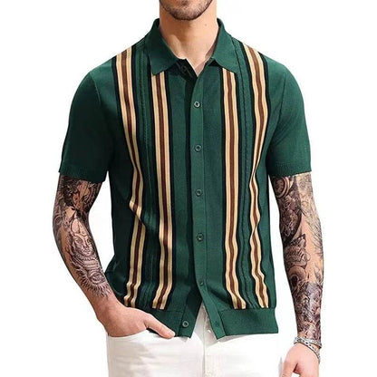 XFT Vintage Men’s Stripe Polo Shirt - Casual Summer Short Sleeve Fashion - Buy Center US