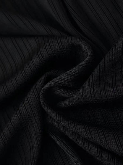Elegant Knitted V-Neck Long Dress - Chic Patchwork Puff Sleeve - Buy Center US