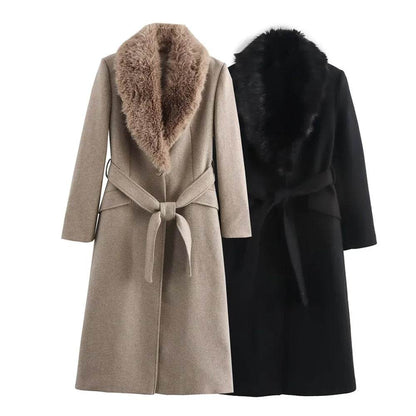 PB&Z Women's Warm Fur Collar Coat - Button and Pocket Details - Buy Center US