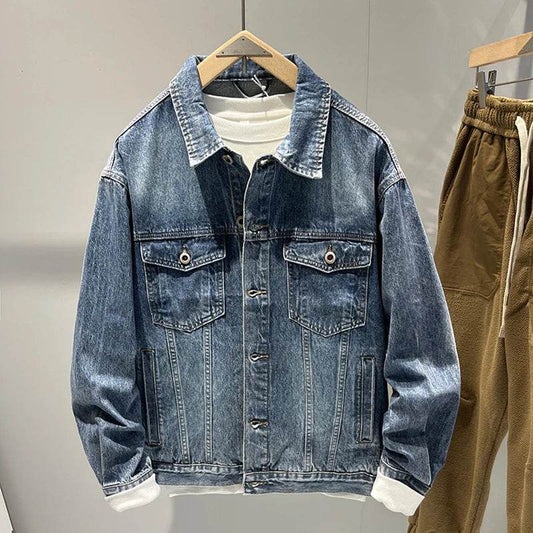 SELAITAILYE Men's Blue Denim Jacket - Casual Lapel Collar for Spring & Autumn - Buy Center US