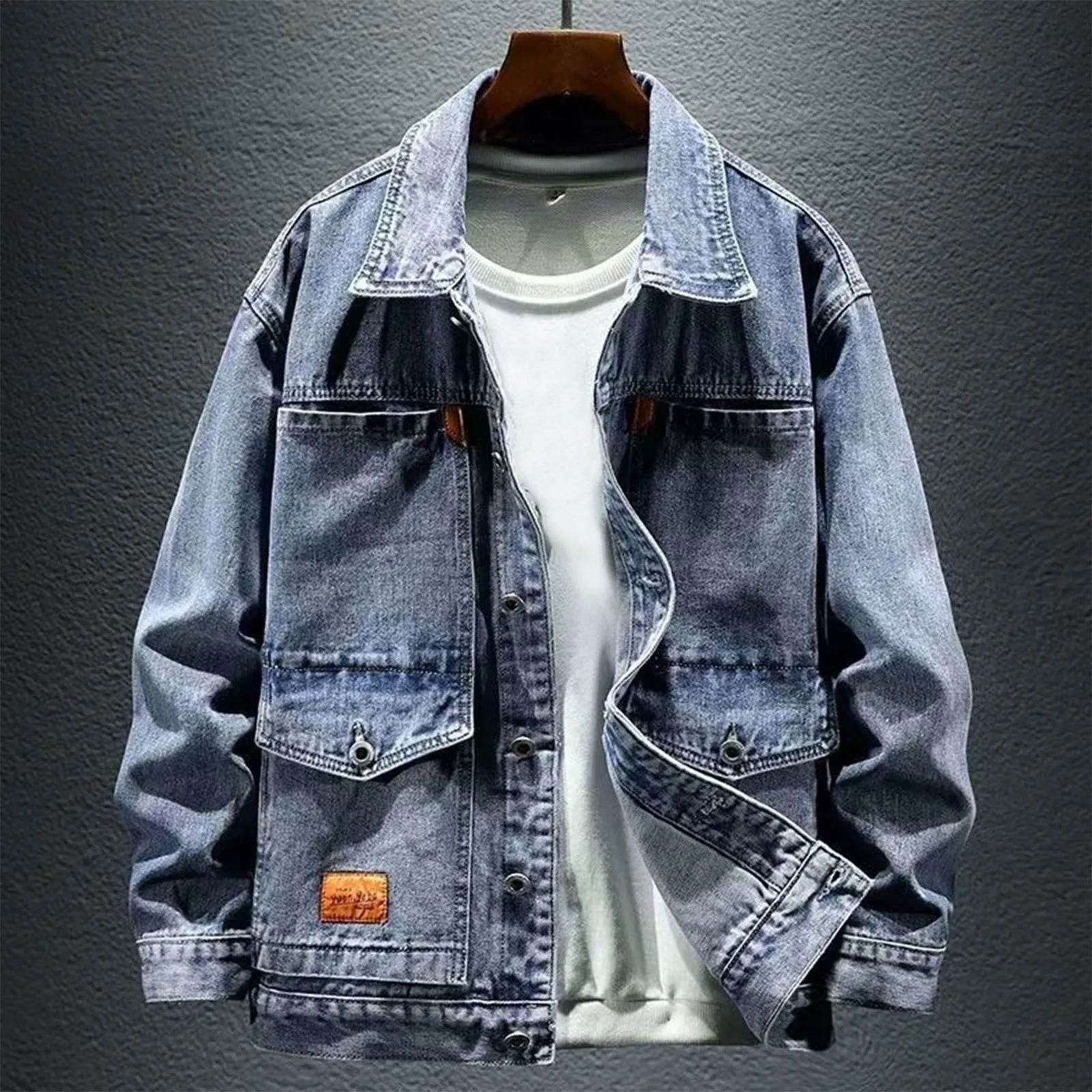 MUQGEW Men's Retro Denim Jacket - Casual Loose Fit Outerwear for Spring - Buy Center US