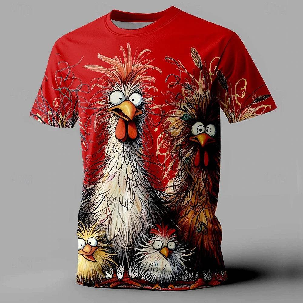Funny Men's Oversized T-Shirt with Animal Chicken Print - Casual Summer Tee - Buy Center US